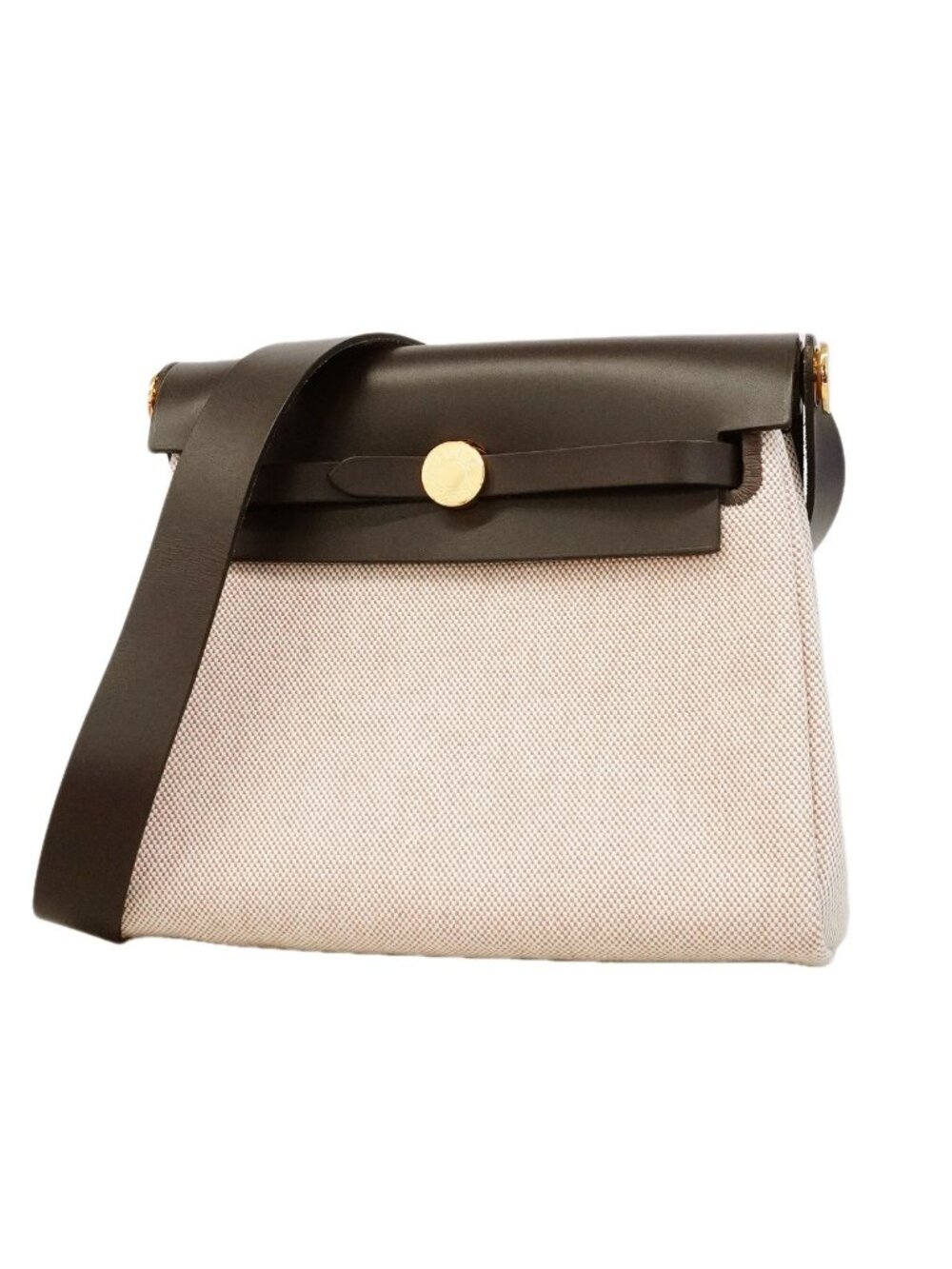 Hermes Shoulder Bag Herbag Zip Mini Toile H Brown Beige Gold